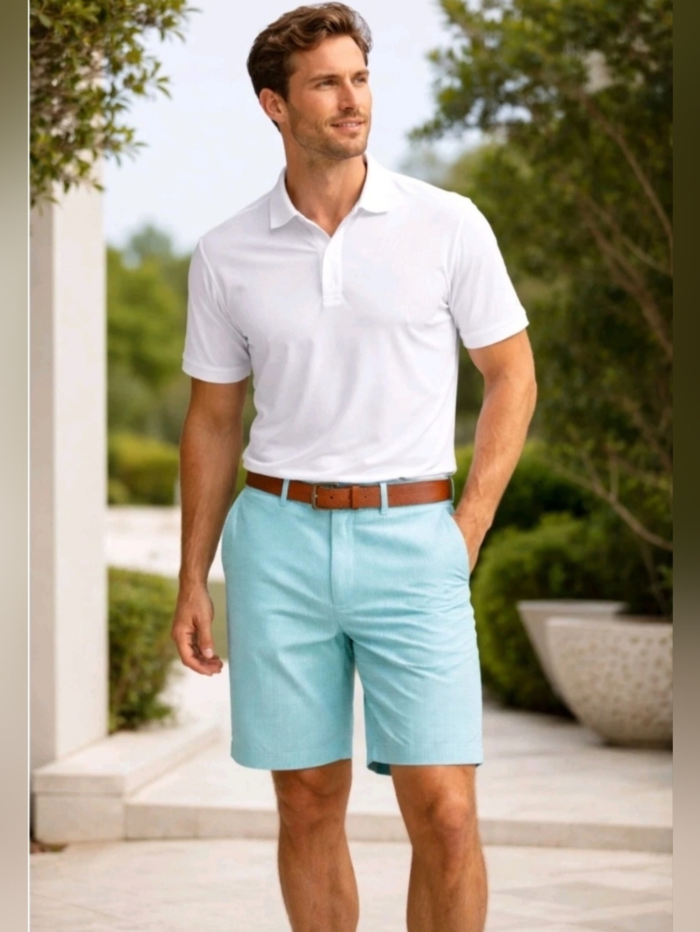 Peter Millar Wicking E4 Pastel Mint Green Gingham Golf Shorts, Size‎ 36.